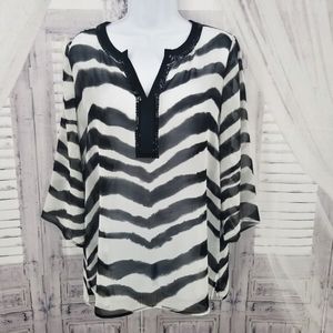 Chico's 0 Tunic Top Zebra Animal Sheer small black